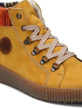 Rieker women’s boots mustard yellow faux leather upper lace up zip closure s. 10